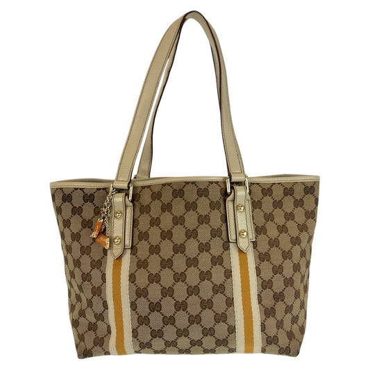 13923
GUCCI グッチ シェリーライン ベージュ ブラウン ゴールド金具 GGキャンバス / レザー 137396 トートバッグ ショルダーバッグ  レディース