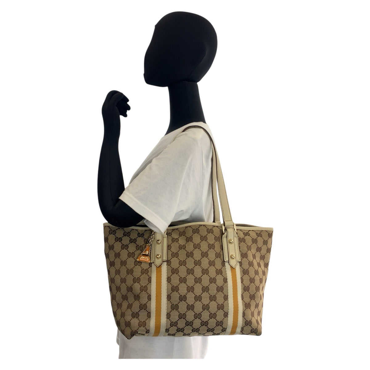 13923
GUCCI グッチ シェリーライン ベージュ ブラウン ゴールド金具 GGキャンバス / レザー 137396 トートバッグ ショルダーバッグ  レディース