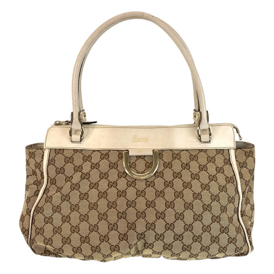 14417
GUCCI グッチ ベージュ ホワイト ゴールド金具 GGキャンバス / レザー 189831 トートバッグ ショルダーバッグ  レディース