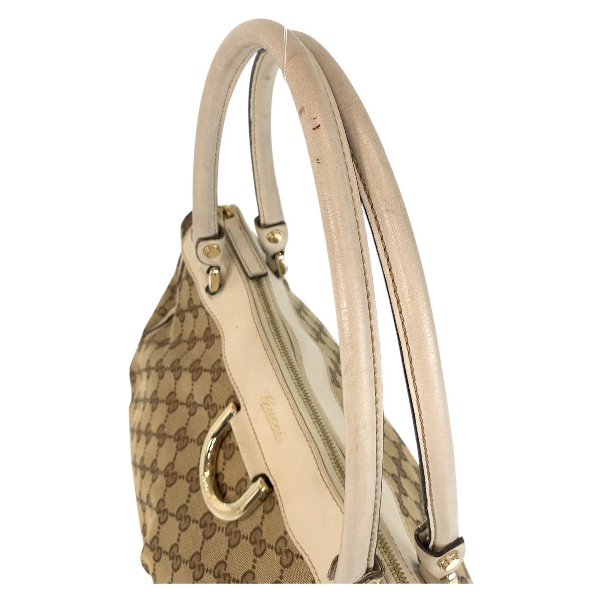 14417
GUCCI グッチ ベージュ ホワイト ゴールド金具 GGキャンバス / レザー 189831 トートバッグ ショルダーバッグ  レディース