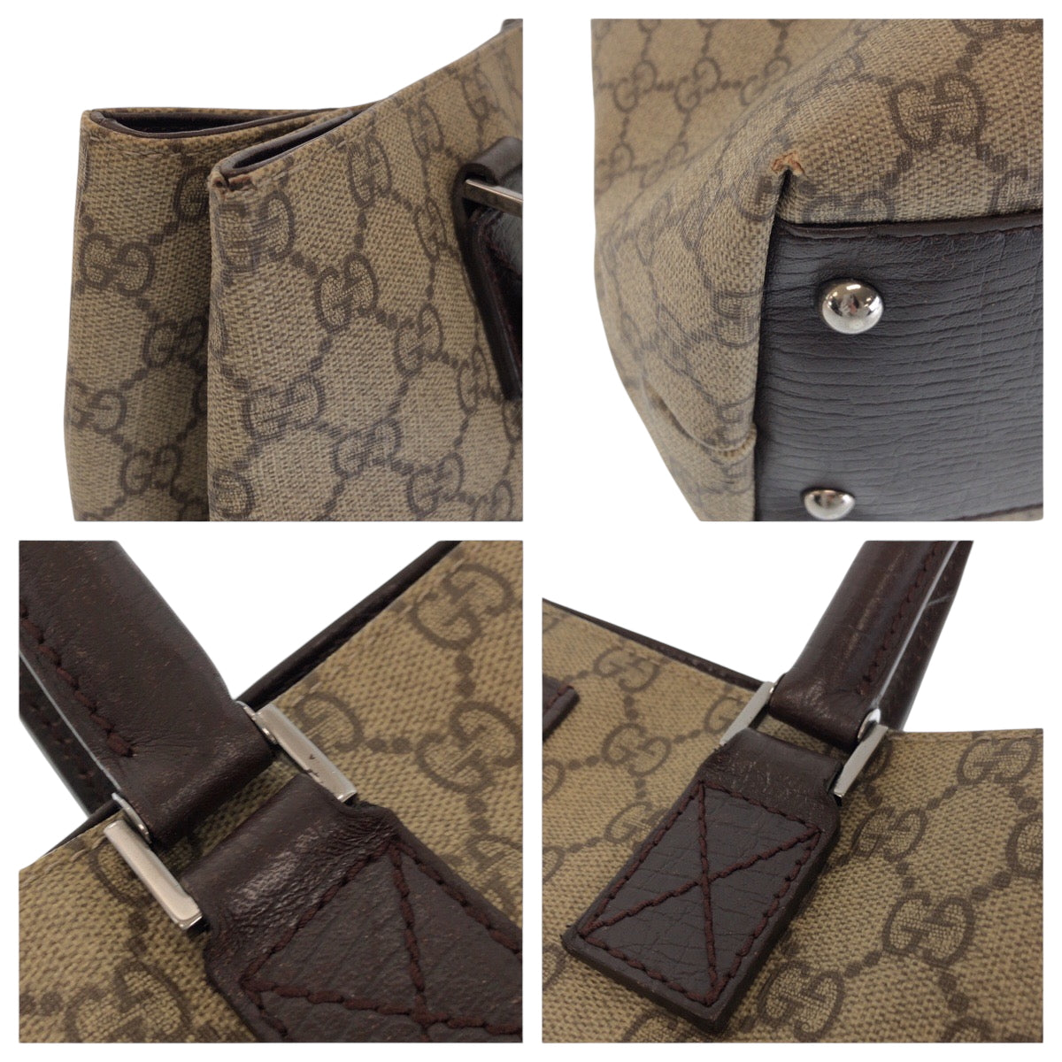 14418
GUCCI グッチ ベージュ ブラウン シルバー金具 GGスプリームキャンバス 131220 トートバッグ ショルダーバッグ  レディース