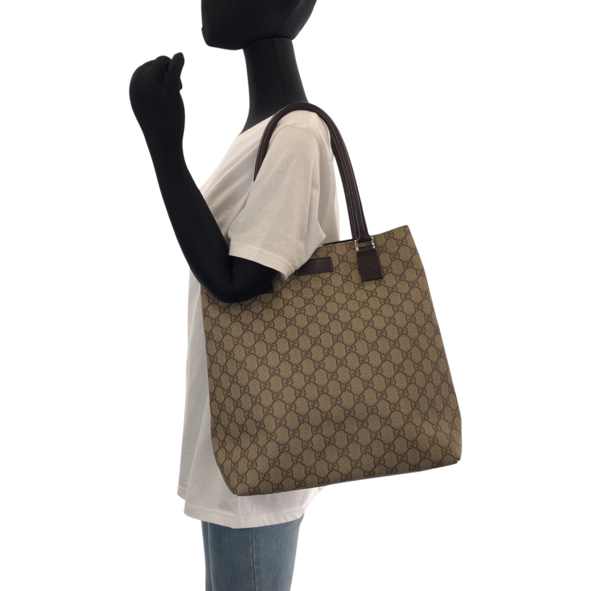 14418
GUCCI グッチ ベージュ ブラウン シルバー金具 GGスプリームキャンバス 131220 トートバッグ ショルダーバッグ  レディース