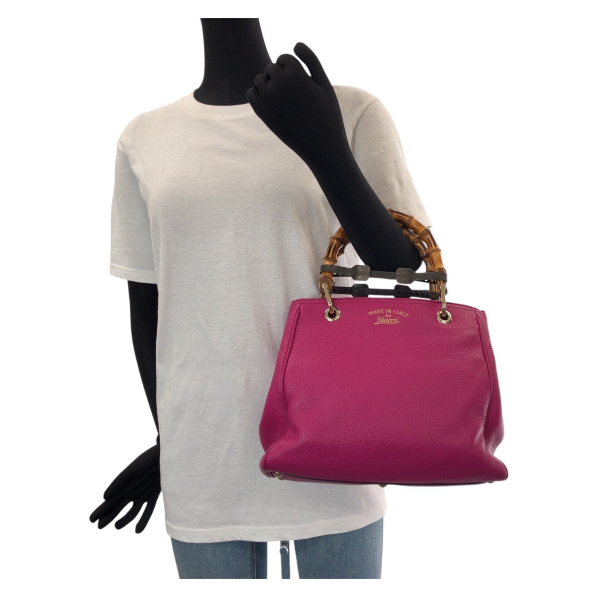 14419
GUCCI グッチ バンブー スモール ショッパー ピンク ゴールド金具 レザー 336032 トートバッグ ショルダーバッグ 2way  レディース