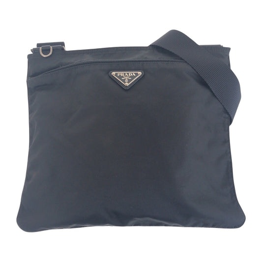 13925
PRADA プラダ テスート 三角ロゴプレート ブラック 黒 シルバー金具 ナイロン 斜め掛け ショルダーバッグ 男女兼用  レディース AB21