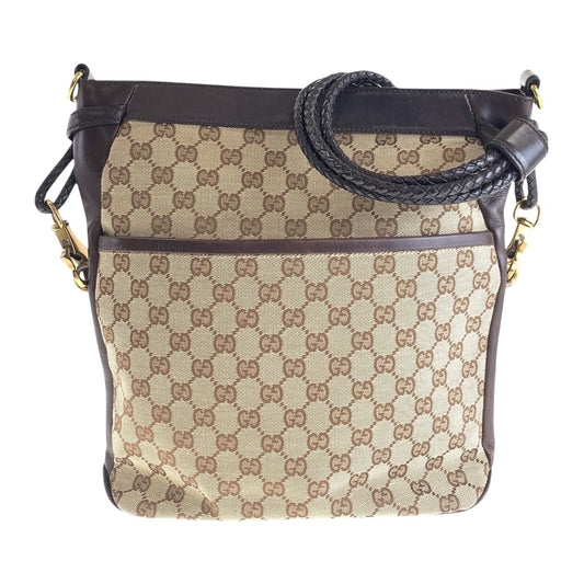 14422
GUCCI グッチ ブラウン ゴールド金具 GGキャンバス / レザー 109097 ショルダーバッグ ポシェット  レディース