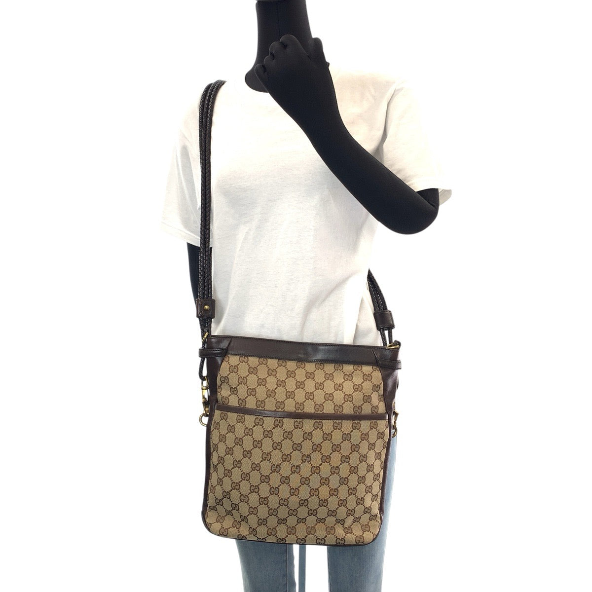 14422
GUCCI グッチ ブラウン ゴールド金具 GGキャンバス / レザー 109097 ショルダーバッグ ポシェット  レディース