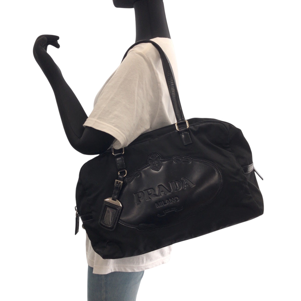 14424
PRADA プラダ テスート ロゴ ブラック 黒 シルバー金具 ナイロン BR3150 ボストンバッグ ショルダーバッグ  レディース