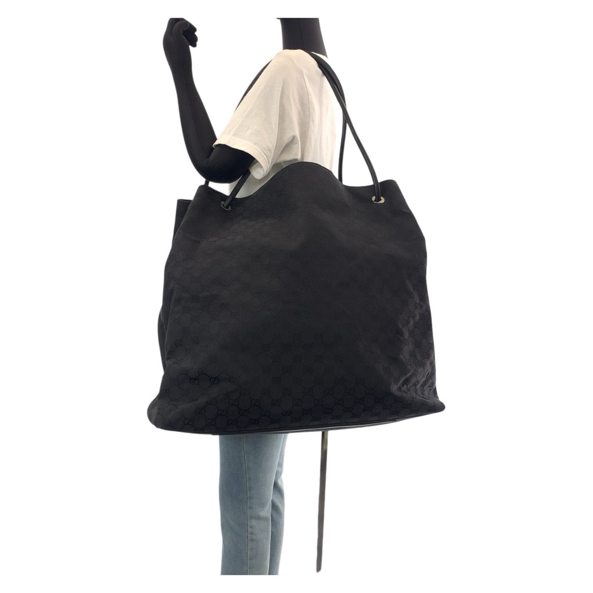 14425
GUCCI グッチ ブラック 黒 シルバー金具 GGキャンバス / レザー 101268 トートバッグ ショルダーバッグ 男女兼用  レディース
