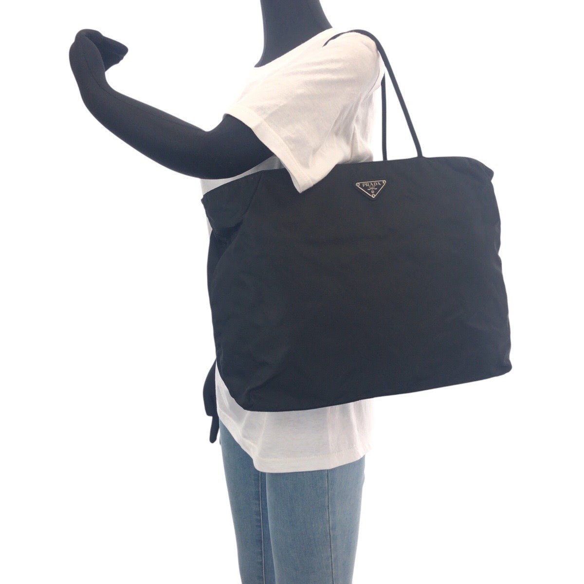 14427
PRADA プラダ テスート 三角ロゴプレート ブラック 黒 シルバー金具 ナイロン トートバッグ ショルダーバッグ  レディース