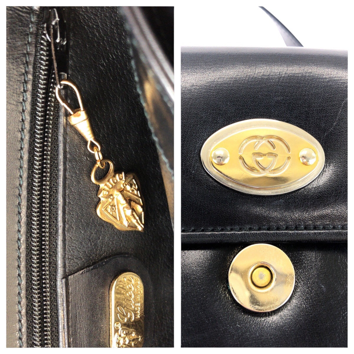 14430
GUCCI グッチ ヴィンテージ オールドグッチ インターロッキング クレスト ブラック 黒 ゴールド金具 レザー 000 46 4857 トートバッグ ショルダーバッグ  レディース