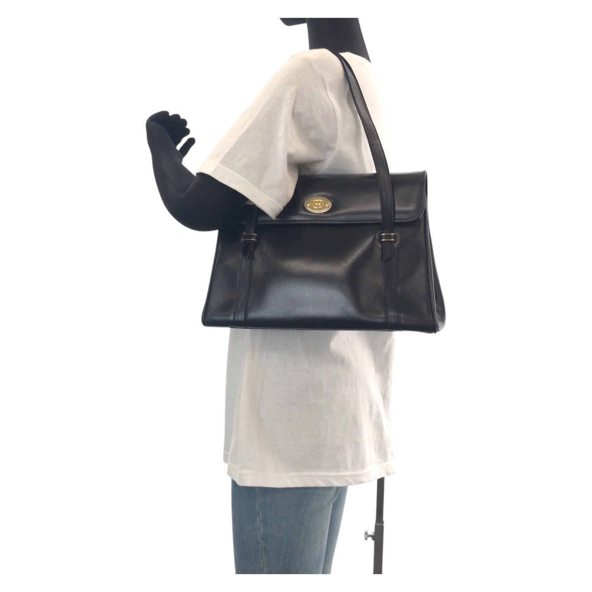 14430
GUCCI グッチ ヴィンテージ オールドグッチ インターロッキング クレスト ブラック 黒 ゴールド金具 レザー 000 46 4857 トートバッグ ショルダーバッグ  レディース