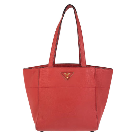 14433
PRADA プラダ 三角ロゴプレート レッド ゴールド金具 レザー トートバッグ ショルダーバッグ  レディース