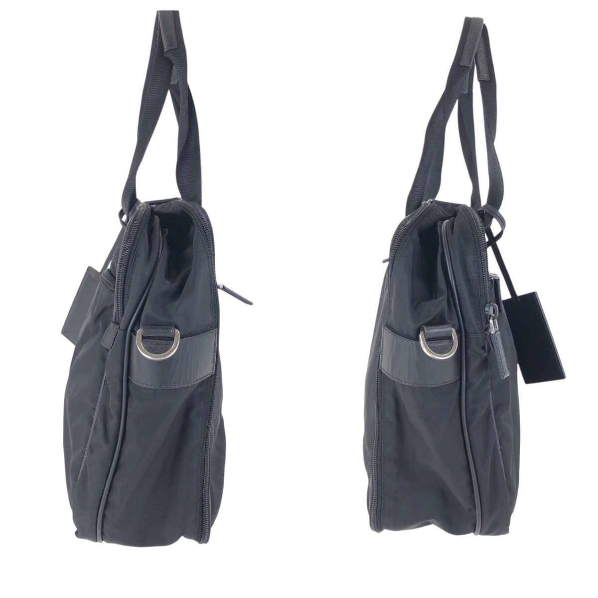 14434
PRADA プラダ テスート サフィアーノ 三角ロゴプレート ブラック 黒 シルバー金具 ナイロン / レザー ビジネスバッグ ブリーフケース 2way  メンズ