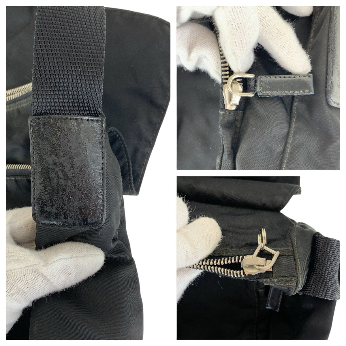 14436
PRADA プラダ テスート 三角ロゴプレート ブラック 黒 シルバー金具 ナイロン / レザー ショルダーバッグ ポシェット  レディース