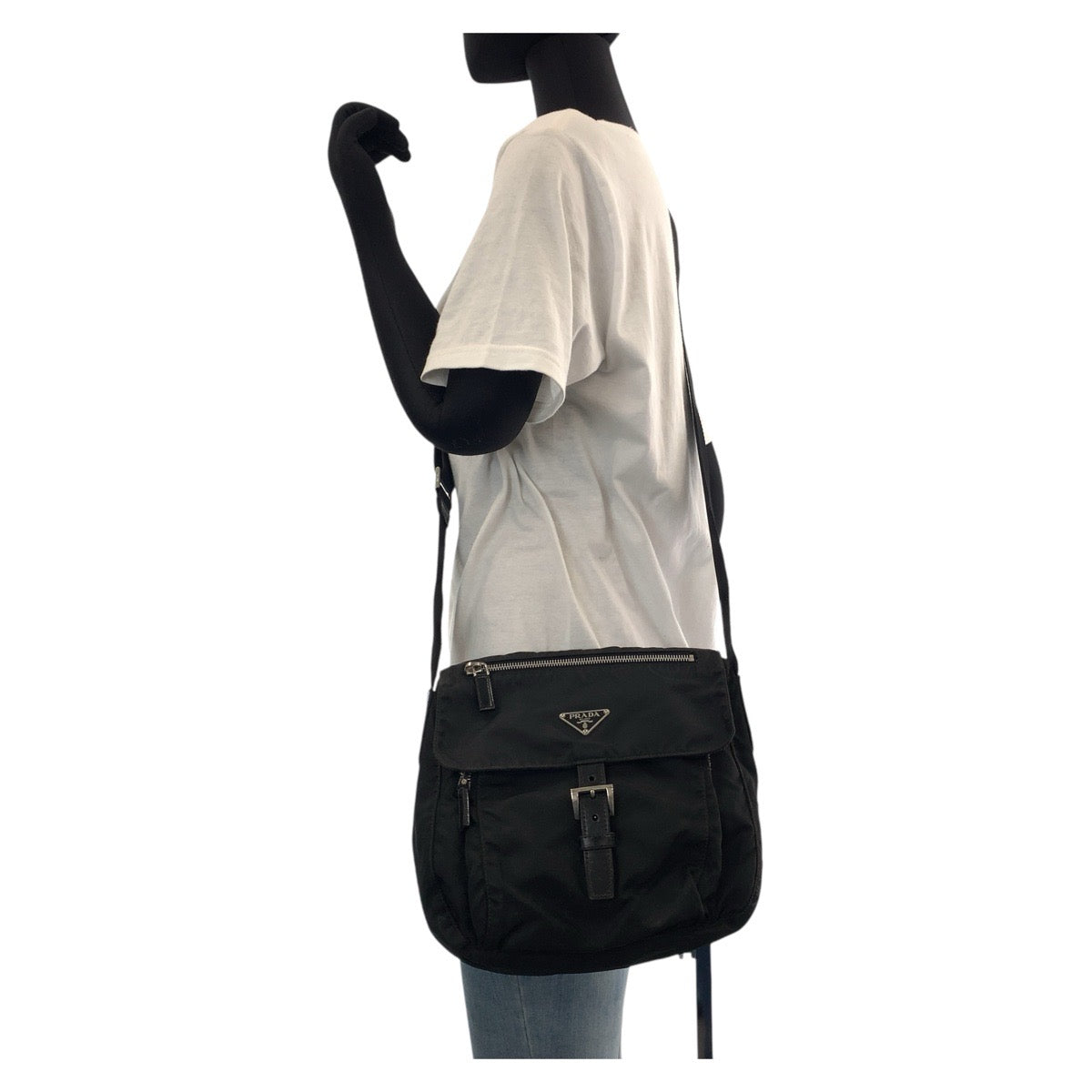 14436
PRADA プラダ テスート 三角ロゴプレート ブラック 黒 シルバー金具 ナイロン / レザー ショルダーバッグ ポシェット  レディース