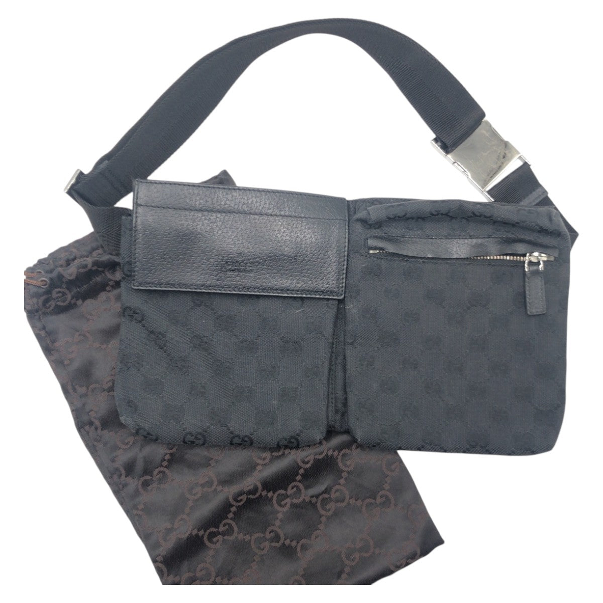 14441
GUCCI グッチ GG柄 ブラック 黒 GGキャンバス 28566 ショルダーバッグ ボディバッグ バムバッグ 男女兼用  レディース AB35