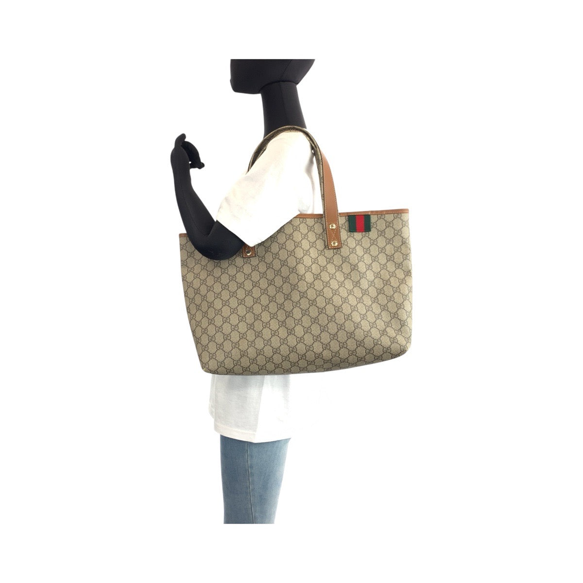 14445
GUCCI グッチ ベージュ ブラウン 茶 ゴールド金具 GGスプリームキャンバス / レザー 211134 トートバッグ ショルダーバッグ  レディース