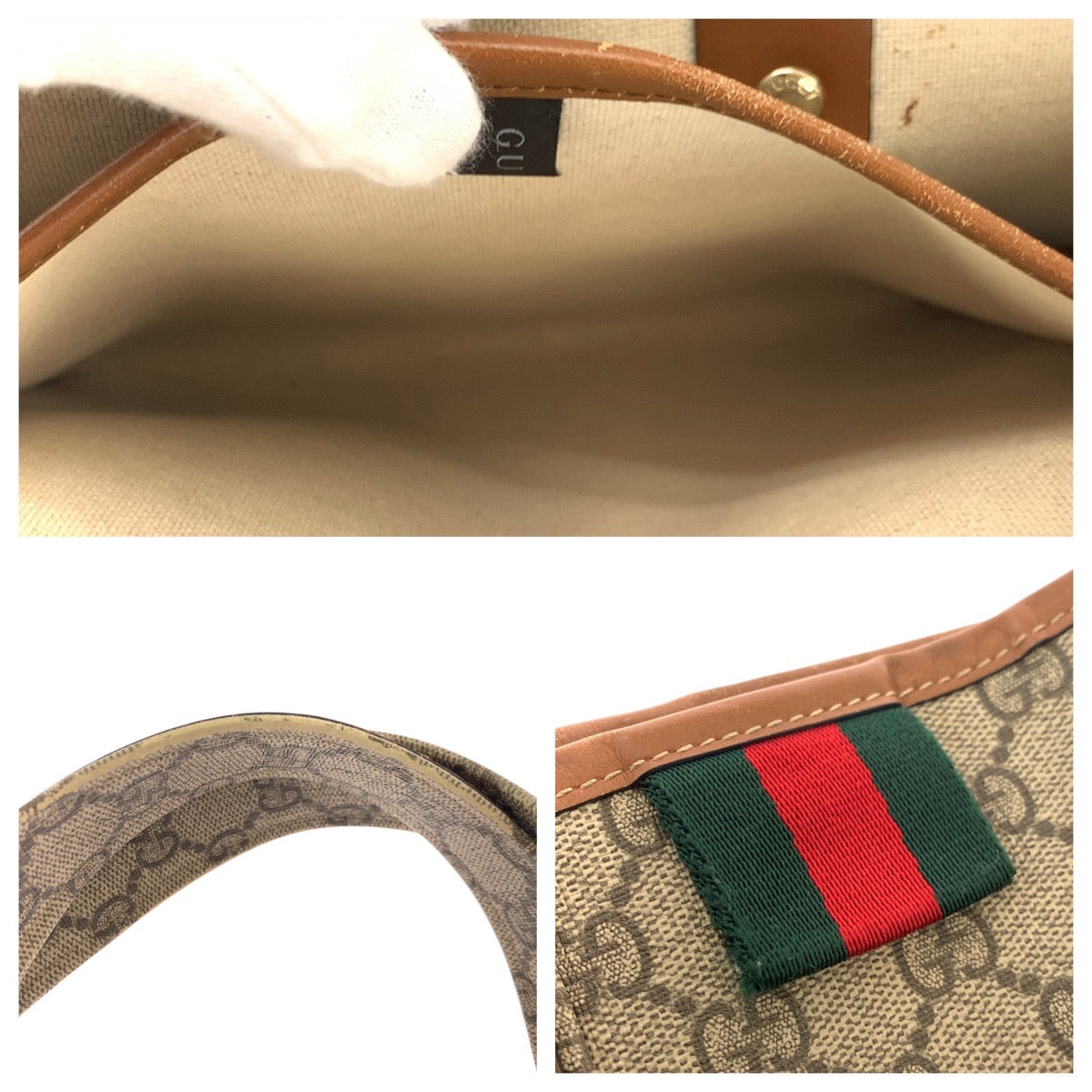 14445
GUCCI グッチ ベージュ ブラウン 茶 ゴールド金具 GGスプリームキャンバス / レザー 211134 トートバッグ ショルダーバッグ  レディース