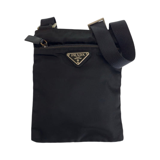 14446
PRADA プラダ テスート 三角ロゴプレート ブラック 黒 シルバー金具 ナイロン ショルダーバッグ ポシェット  メンズ
