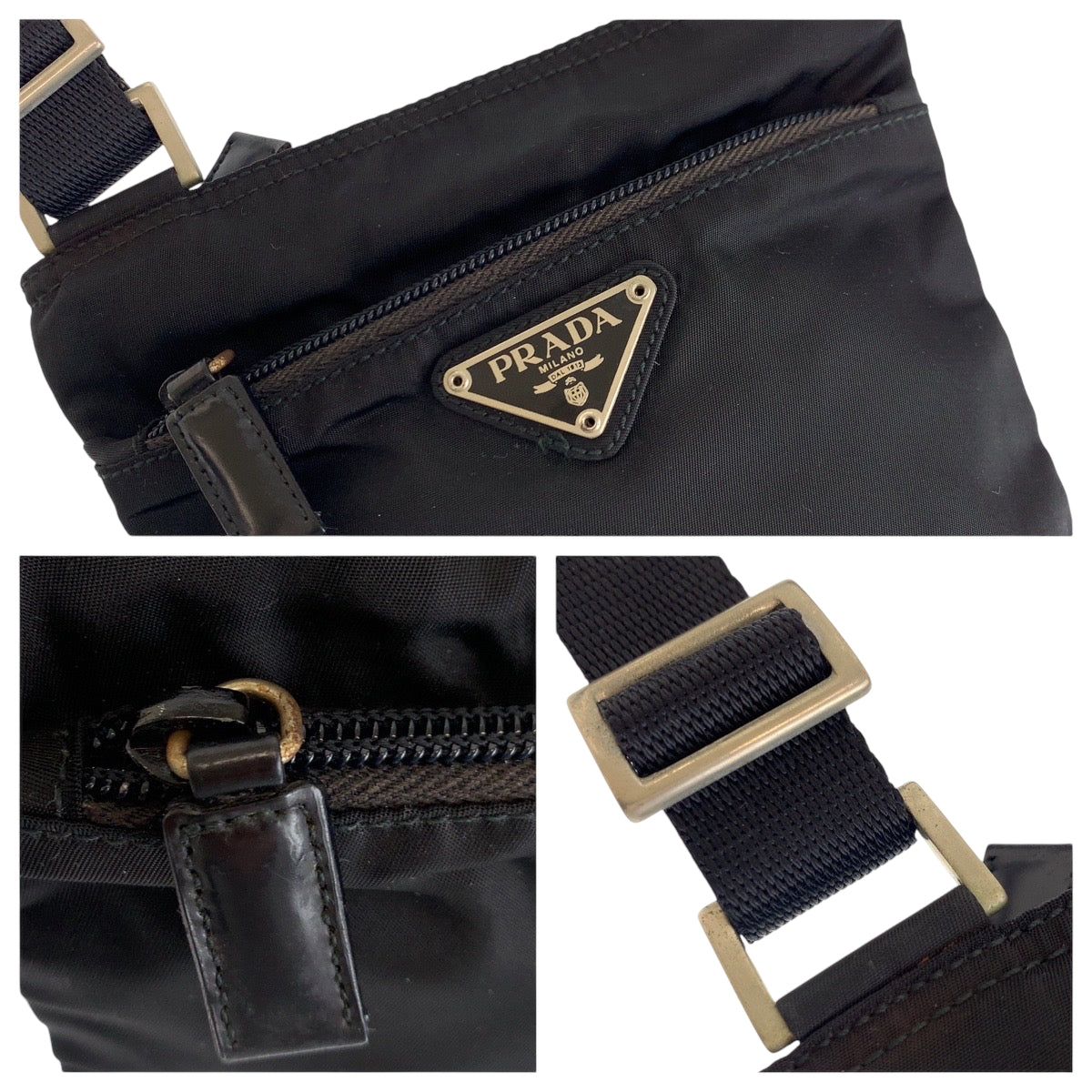 14446
PRADA プラダ テスート 三角ロゴプレート ブラック 黒 シルバー金具 ナイロン ショルダーバッグ ポシェット  メンズ