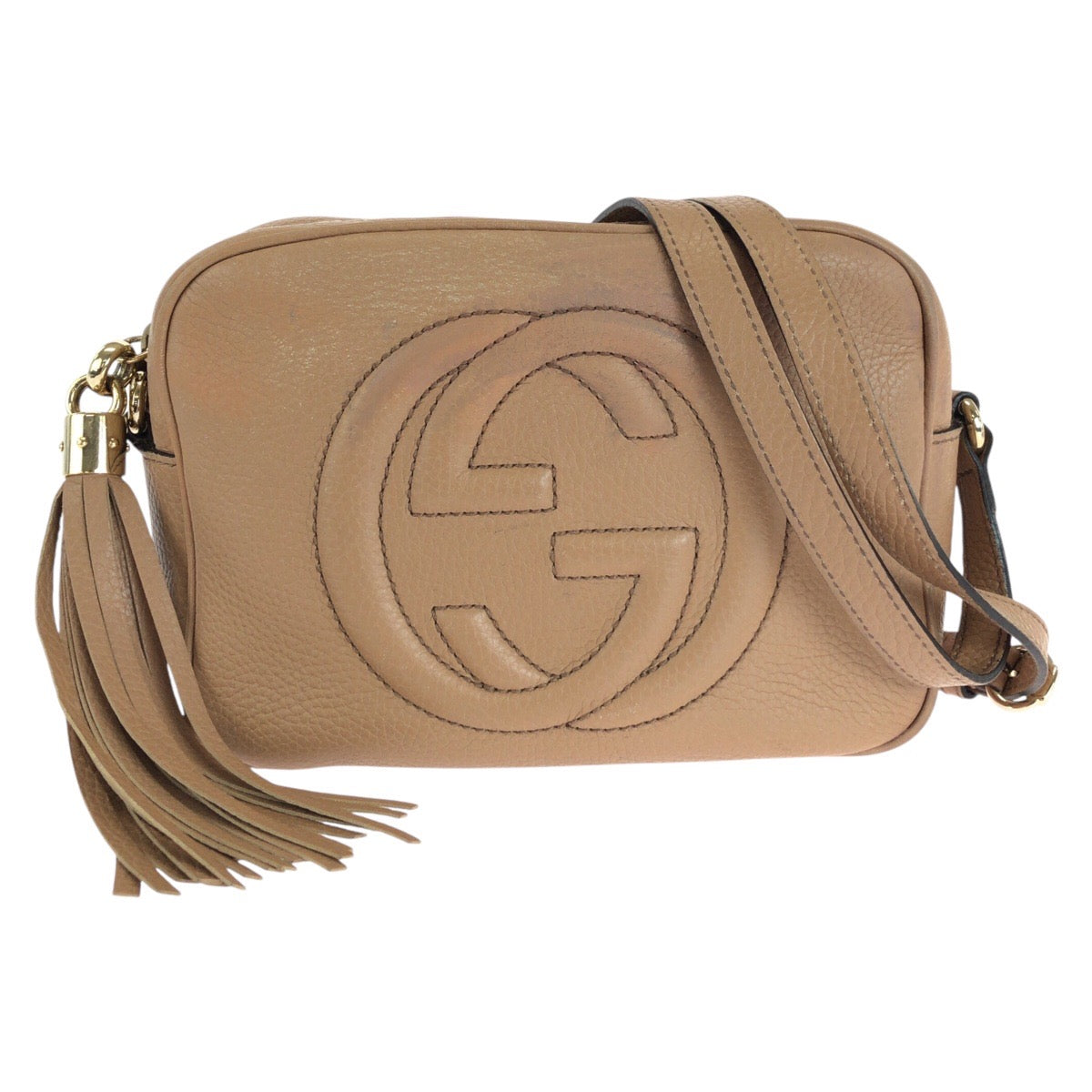 14449
GUCCI グッチ インターロッキング ソーホー タッセル ピンクベージュ ゴールド金具 レザー 308364 ショルダーバッグ カメラバッグ  レディース