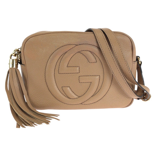 14449
GUCCI グッチ インターロッキング ソーホー タッセル ピンクベージュ ゴールド金具 レザー 308364 ショルダーバッグ カメラバッグ  レディース