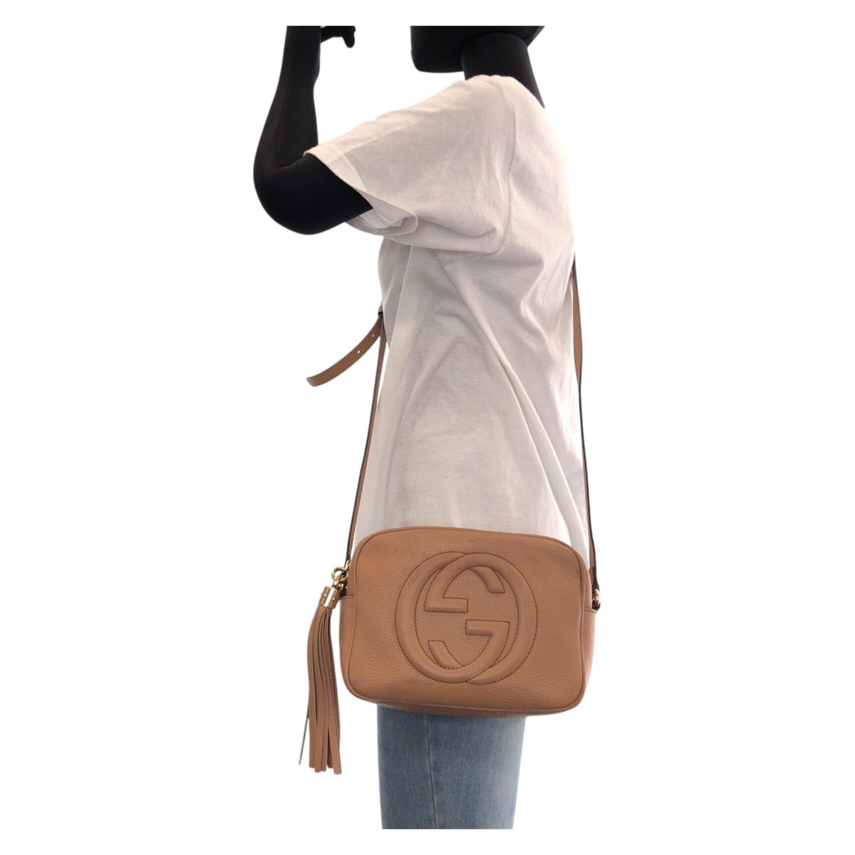 14449
GUCCI グッチ インターロッキング ソーホー タッセル ピンクベージュ ゴールド金具 レザー 308364 ショルダーバッグ カメラバッグ  レディース
