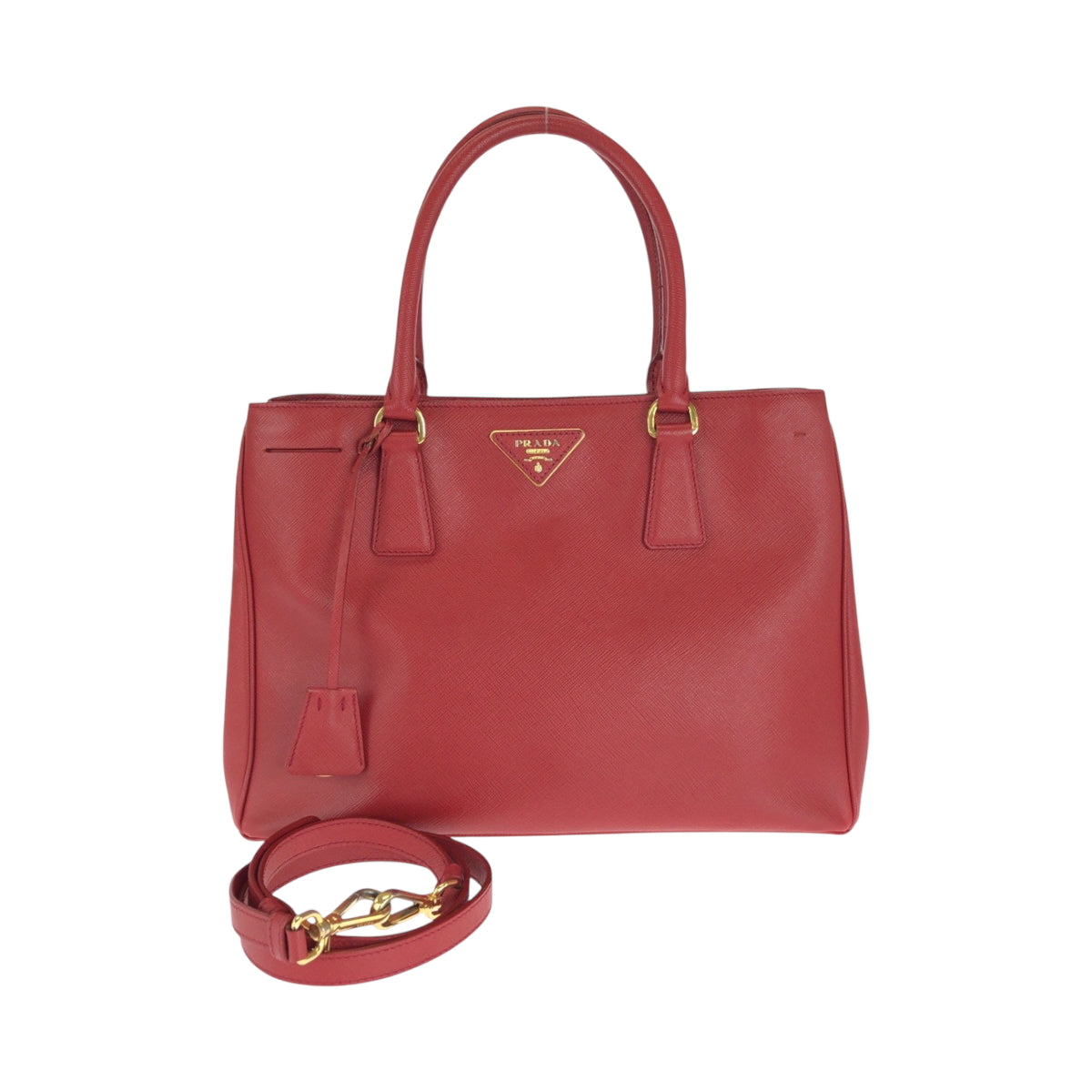 14450
PRADA プラダ ガレリア サフィアーノ 三角ロゴプレート レッド ゴールド金具 レザー トートバッグ ハンドバッグ  レディース ABP45