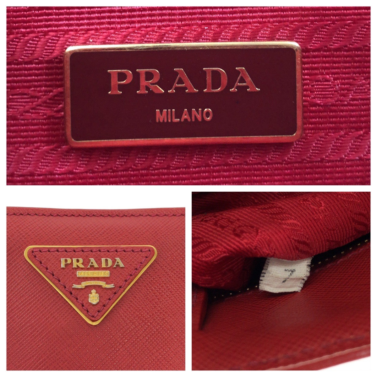14450
PRADA プラダ ガレリア サフィアーノ 三角ロゴプレート レッド ゴールド金具 レザー トートバッグ ハンドバッグ  レディース ABP45