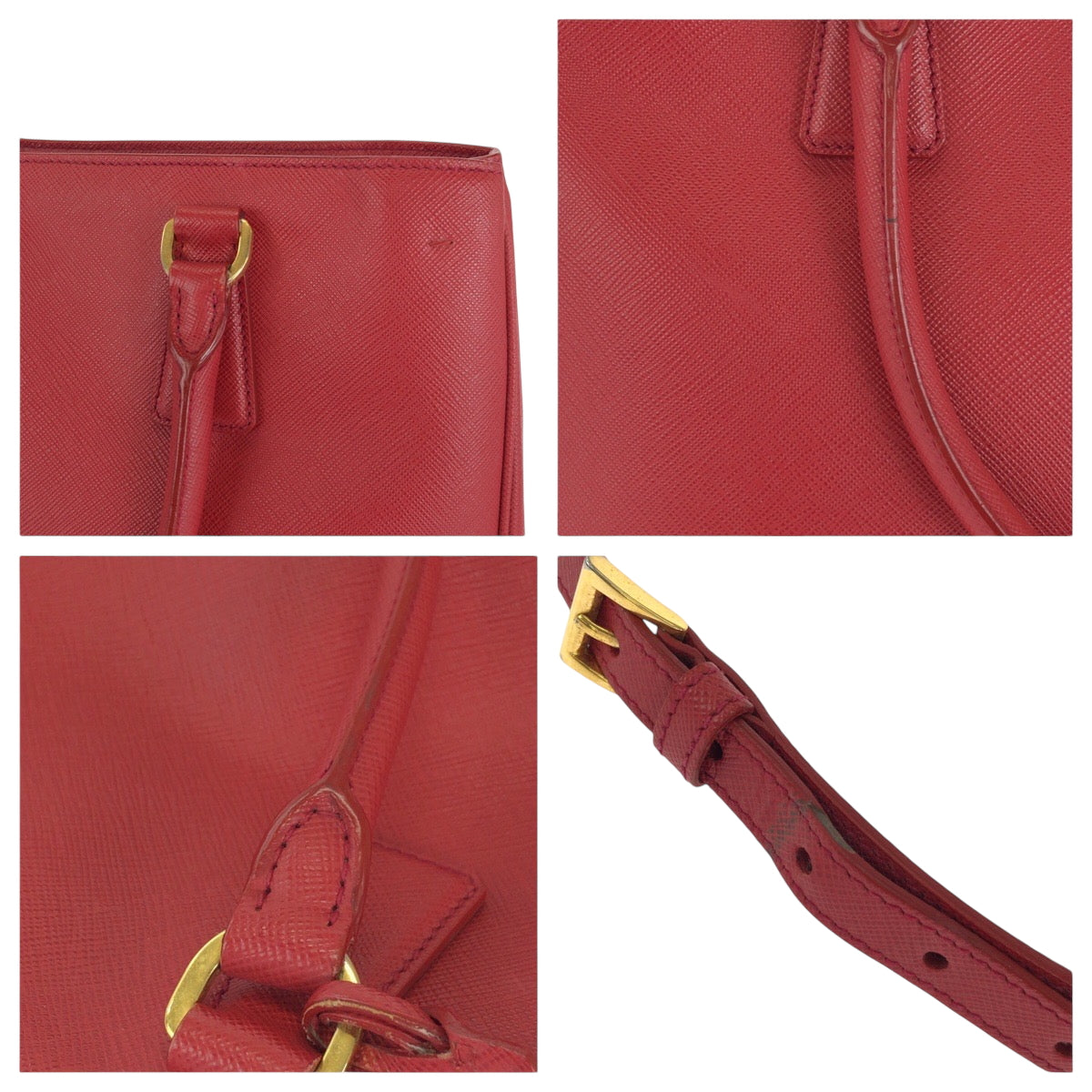14450
PRADA プラダ ガレリア サフィアーノ 三角ロゴプレート レッド ゴールド金具 レザー トートバッグ ハンドバッグ  レディース ABP45