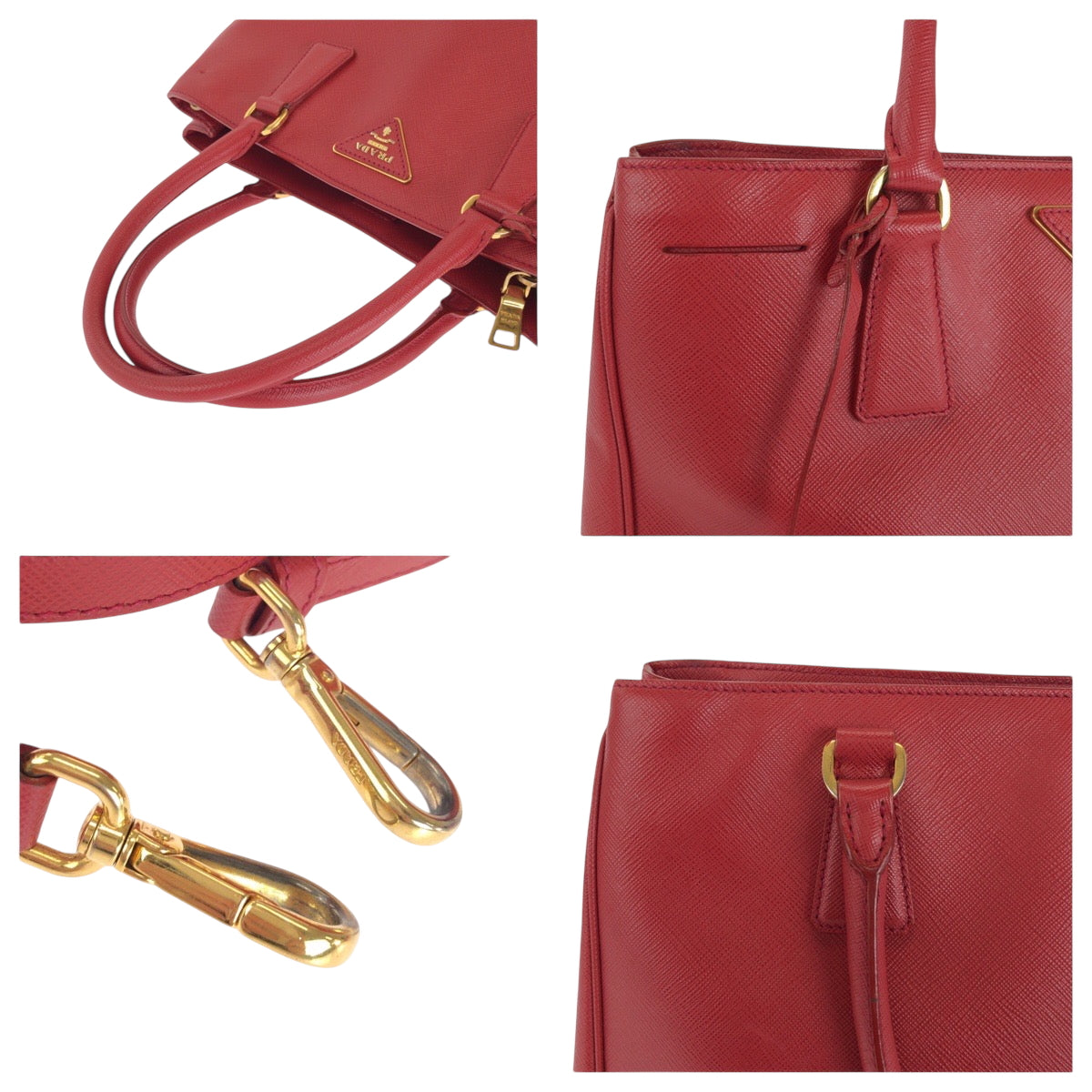 14450
PRADA プラダ ガレリア サフィアーノ 三角ロゴプレート レッド ゴールド金具 レザー トートバッグ ハンドバッグ  レディース ABP45
