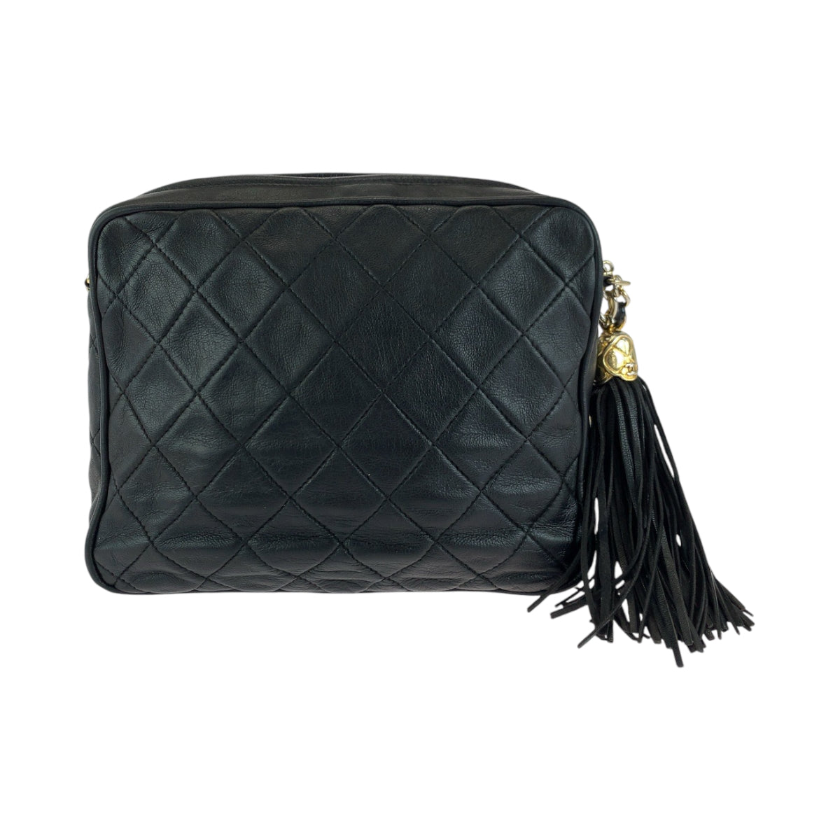 13929
CHANEL シャネル ヴィンテージ マトラッセ ココマーク フリンジ タッセル ブラック 黒 シルバー金具 ラムスキン チェーンショルダーバッグ 斜め掛け  レディース