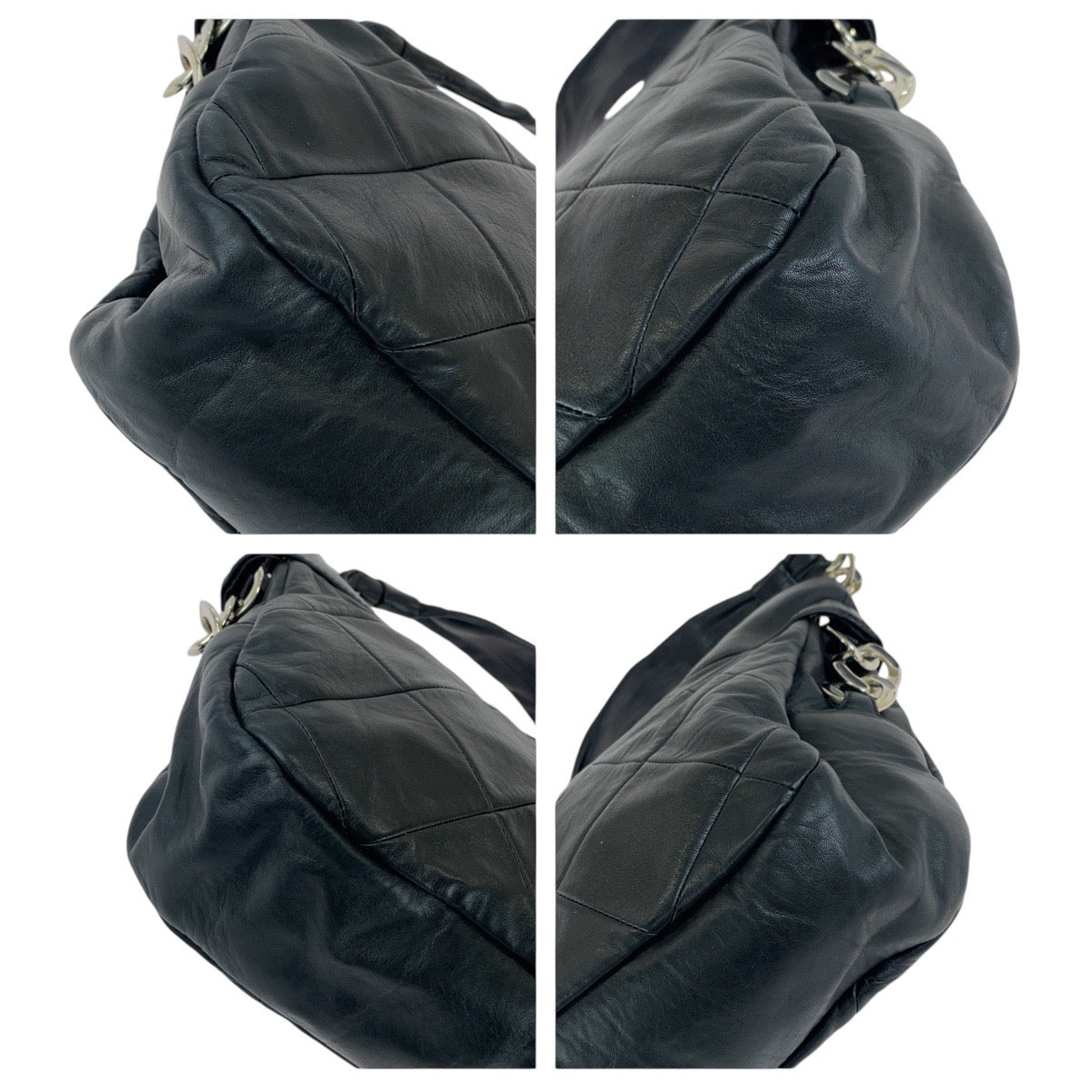 13932
CHANEL シャネル ヴィンテージ ブラック 黒 シルバー金具 ラムスキン ショルダーバッグ  レディース