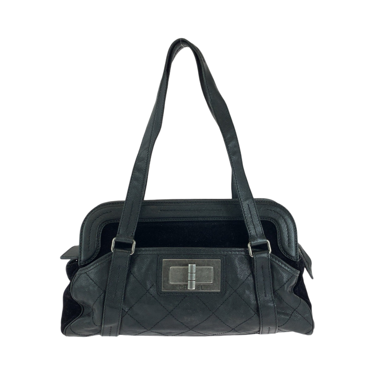 13934
CHANEL シャネル 2.55 マトラッセ ブラック 黒 シルバー金具 キャビアスキン ショルダーバッグ ハンドバッグ  レディース