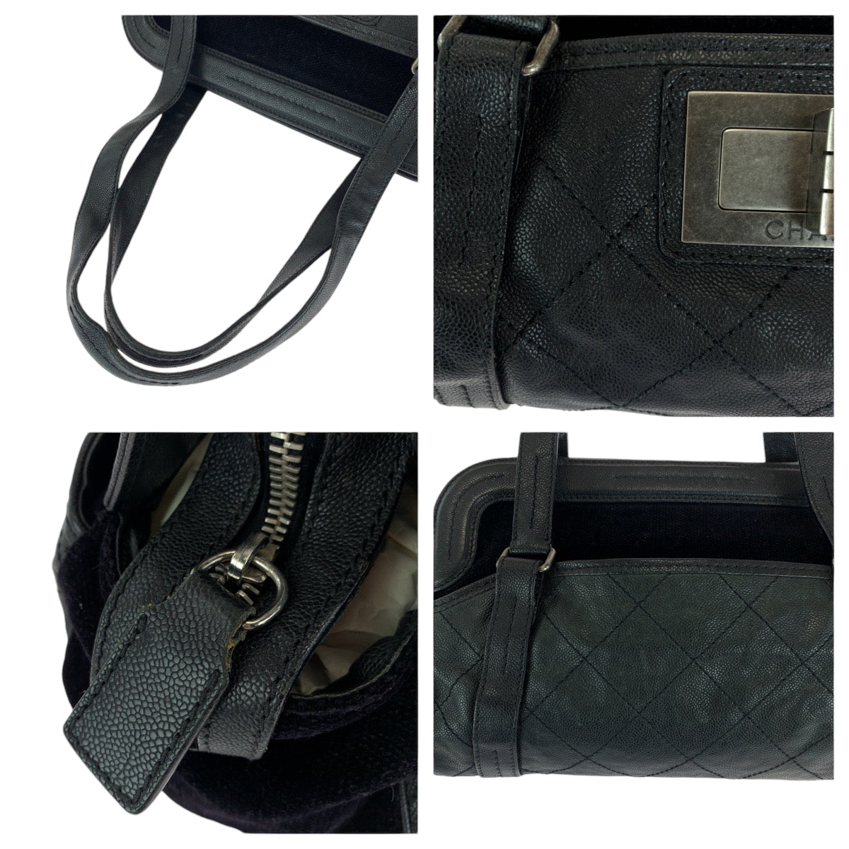 13934
CHANEL シャネル 2.55 マトラッセ ブラック 黒 シルバー金具 キャビアスキン ショルダーバッグ ハンドバッグ  レディース