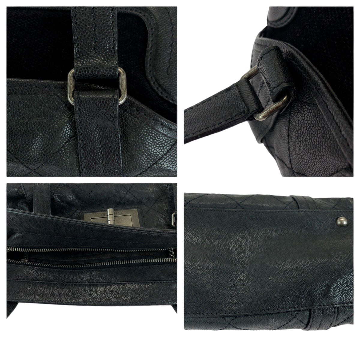 13934
CHANEL シャネル 2.55 マトラッセ ブラック 黒 シルバー金具 キャビアスキン ショルダーバッグ ハンドバッグ  レディース