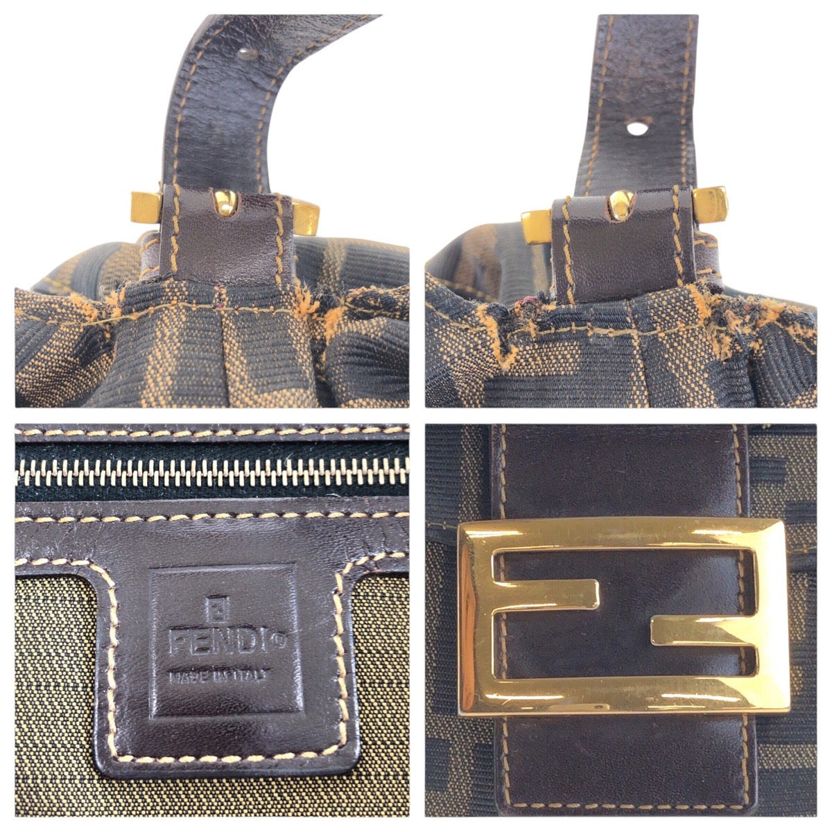 14451
FENDI フェンディ ズッカ ブラウン ゴールド金具 キャンバス / レザー ショルダーバッグ  レディース