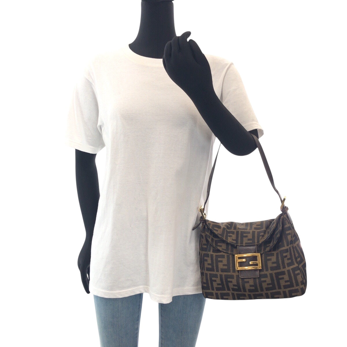 14451
FENDI フェンディ ズッカ ブラウン ゴールド金具 キャンバス / レザー ショルダーバッグ  レディース