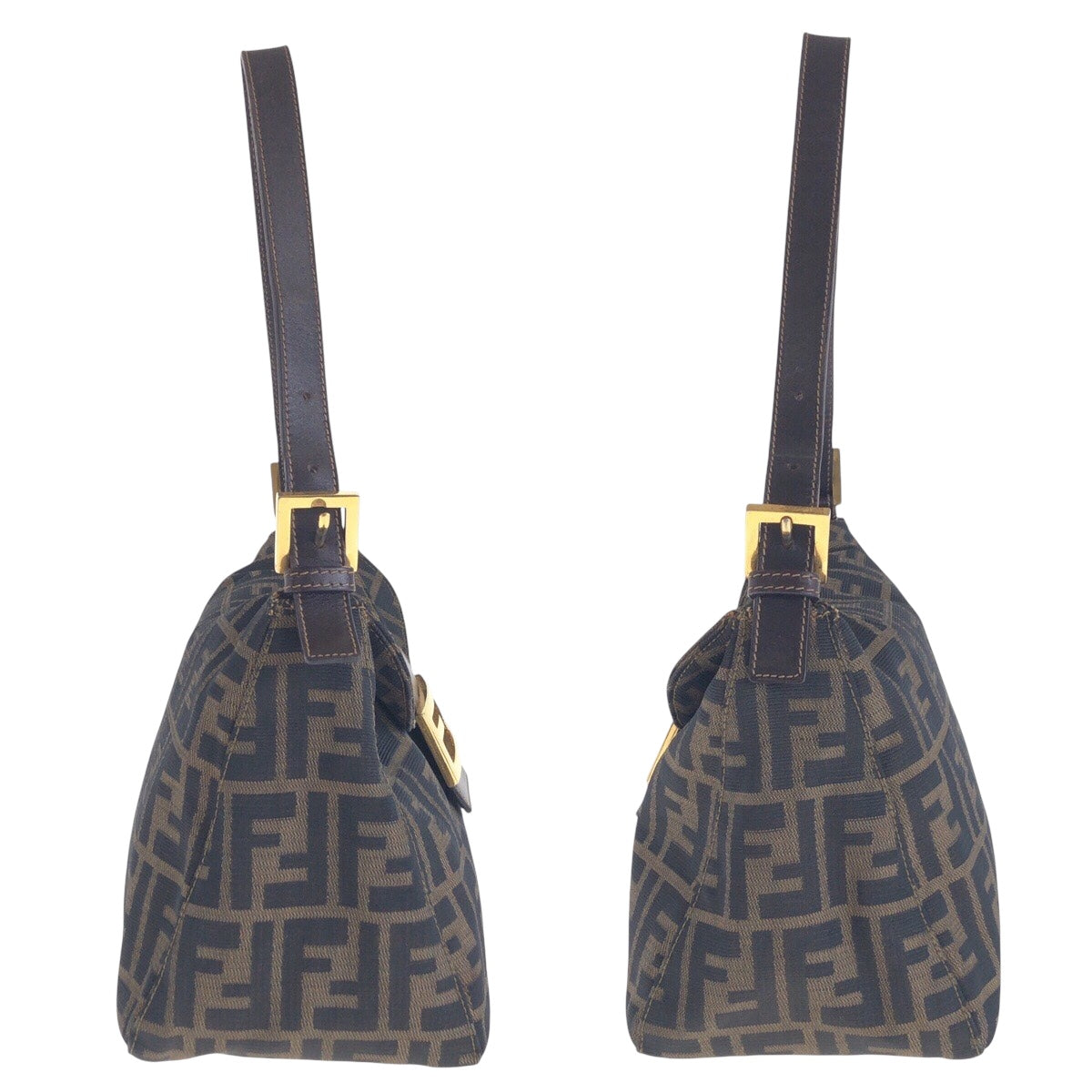 14451
FENDI フェンディ ズッカ ブラウン ゴールド金具 キャンバス / レザー ショルダーバッグ  レディース