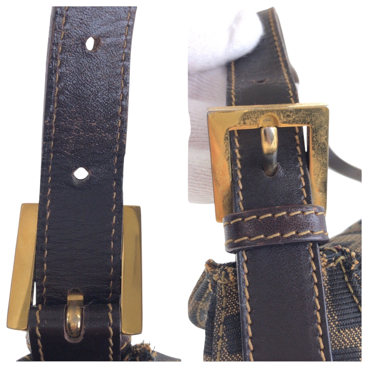 14451
FENDI フェンディ ズッカ ブラウン ゴールド金具 キャンバス / レザー ショルダーバッグ  レディース