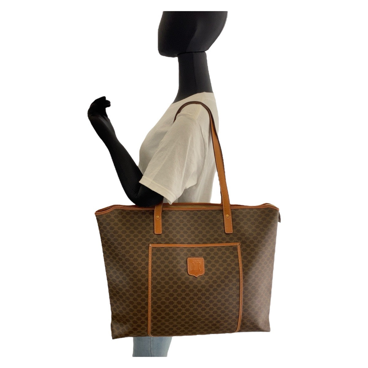 14454
CELINE セリーヌ マカダム ブラウン PVC / レザー トートバッグ ショルダーバッグ  レディース