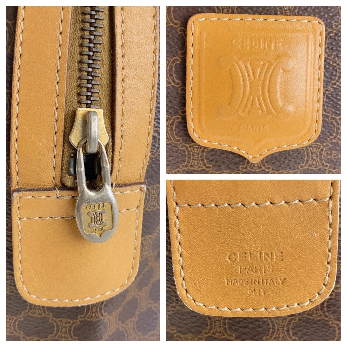 13938
CELINE セリーヌ マカダム ブラウン ゴールド金具 PVC / レザー ハンドバッグ ボストンバッグ  レディース