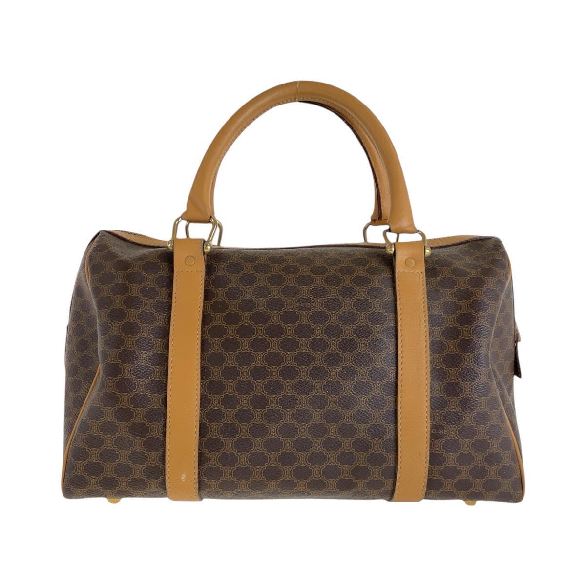 13938
CELINE セリーヌ マカダム ブラウン ゴールド金具 PVC / レザー ハンドバッグ ボストンバッグ  レディース