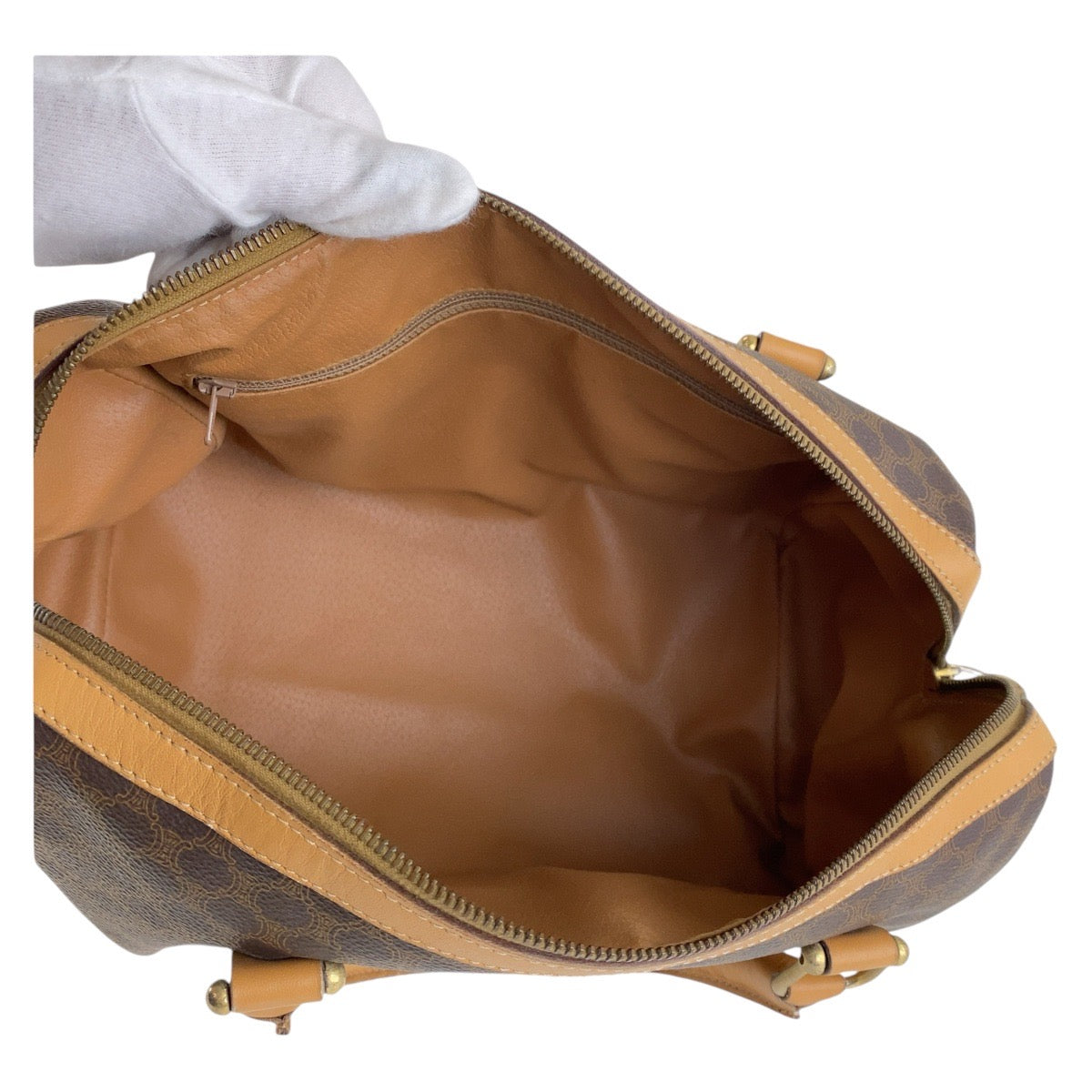 13938
CELINE セリーヌ マカダム ブラウン ゴールド金具 PVC / レザー ハンドバッグ ボストンバッグ  レディース