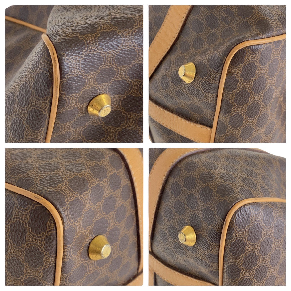13938
CELINE セリーヌ マカダム ブラウン ゴールド金具 PVC / レザー ハンドバッグ ボストンバッグ  レディース