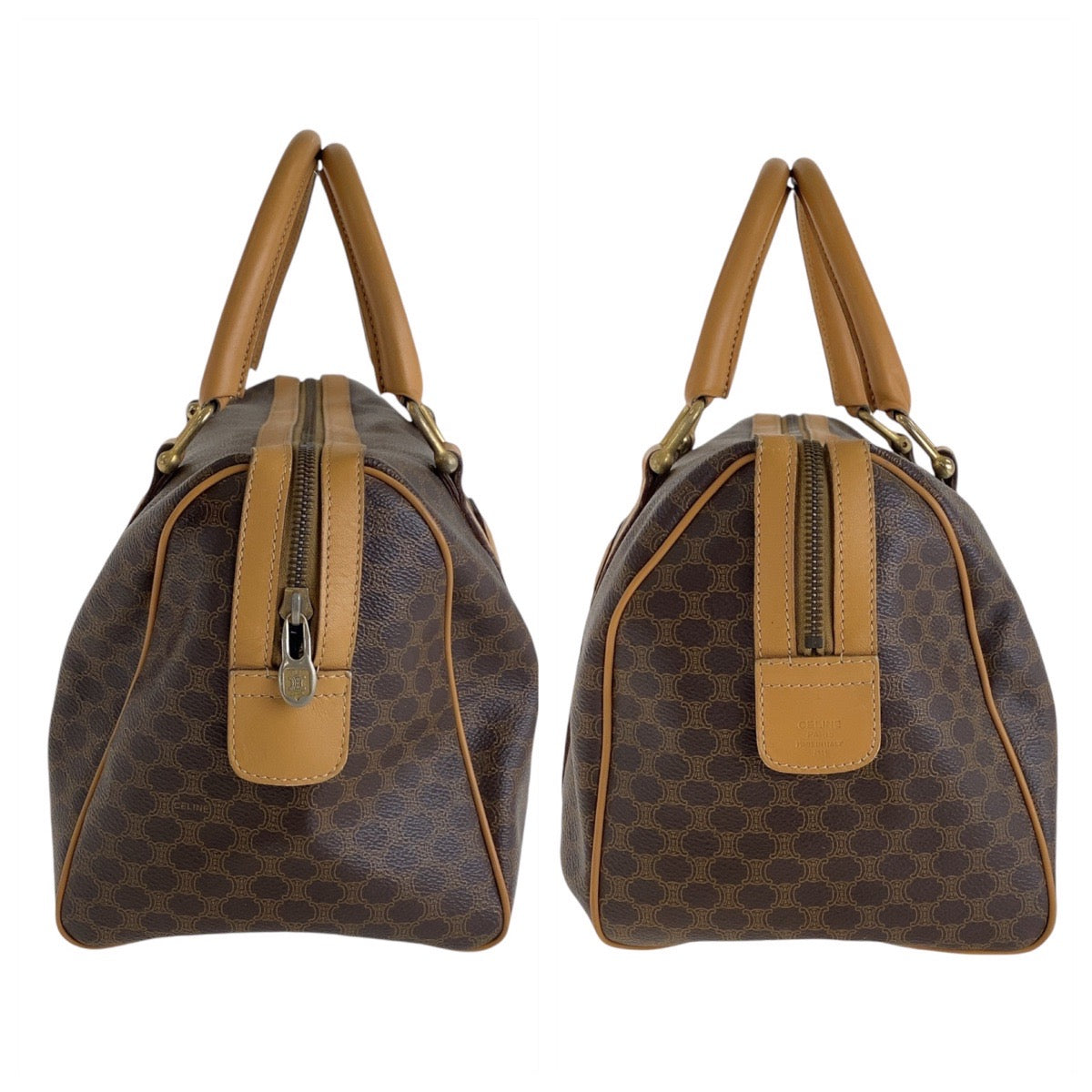 13938
CELINE セリーヌ マカダム ブラウン ゴールド金具 PVC / レザー ハンドバッグ ボストンバッグ  レディース