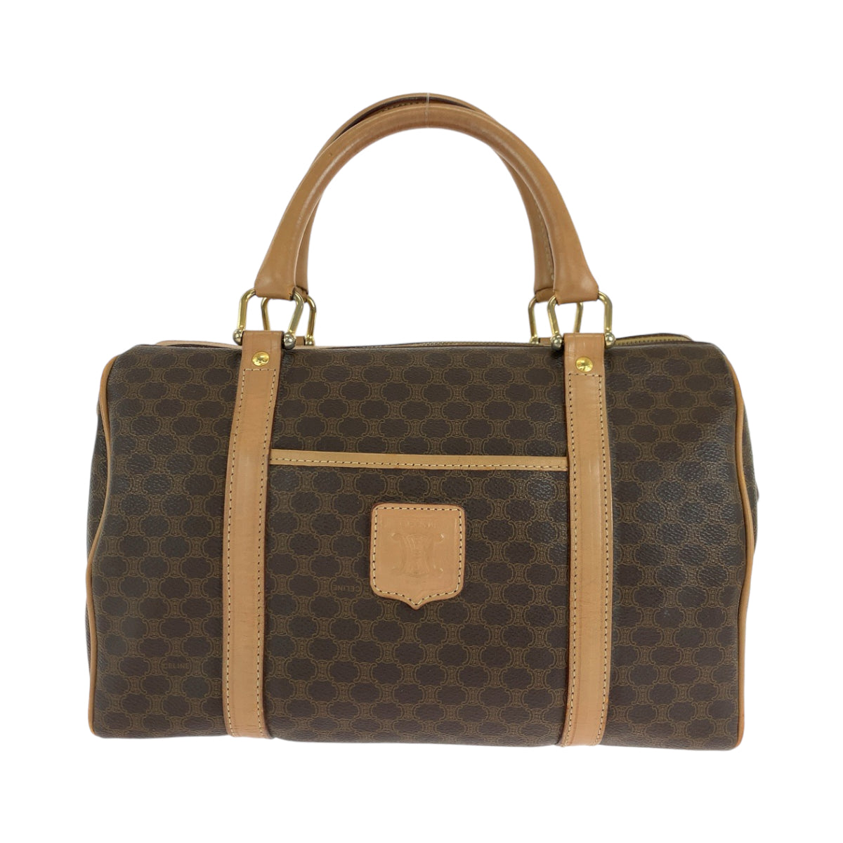13939
CELINE セリーヌ ヴィンテージ マカダム ブラウン ゴールド金具 PVC M13 ボストンバッグ ハンドバッグ  レディース