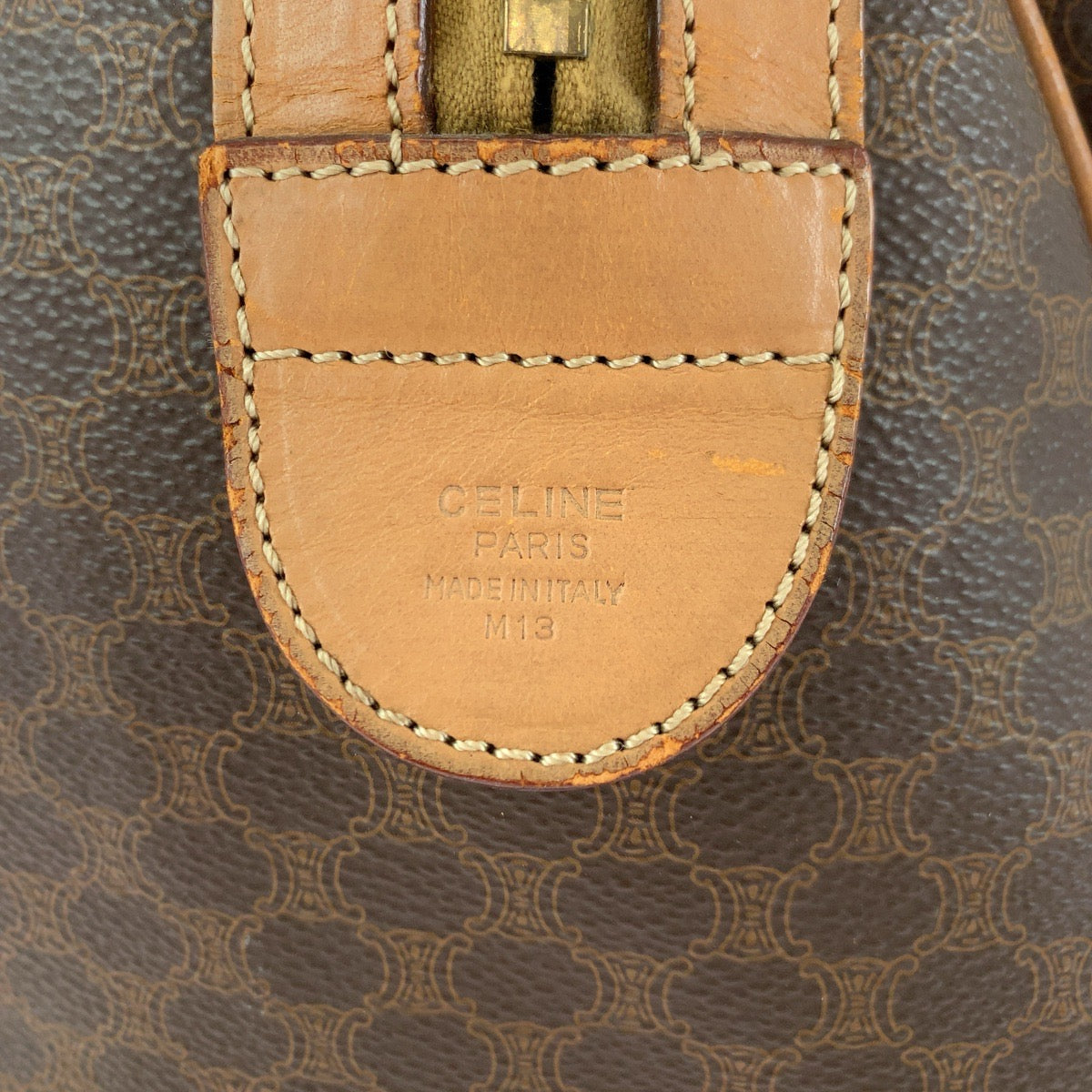 13939
CELINE セリーヌ ヴィンテージ マカダム ブラウン ゴールド金具 PVC M13 ボストンバッグ ハンドバッグ  レディース