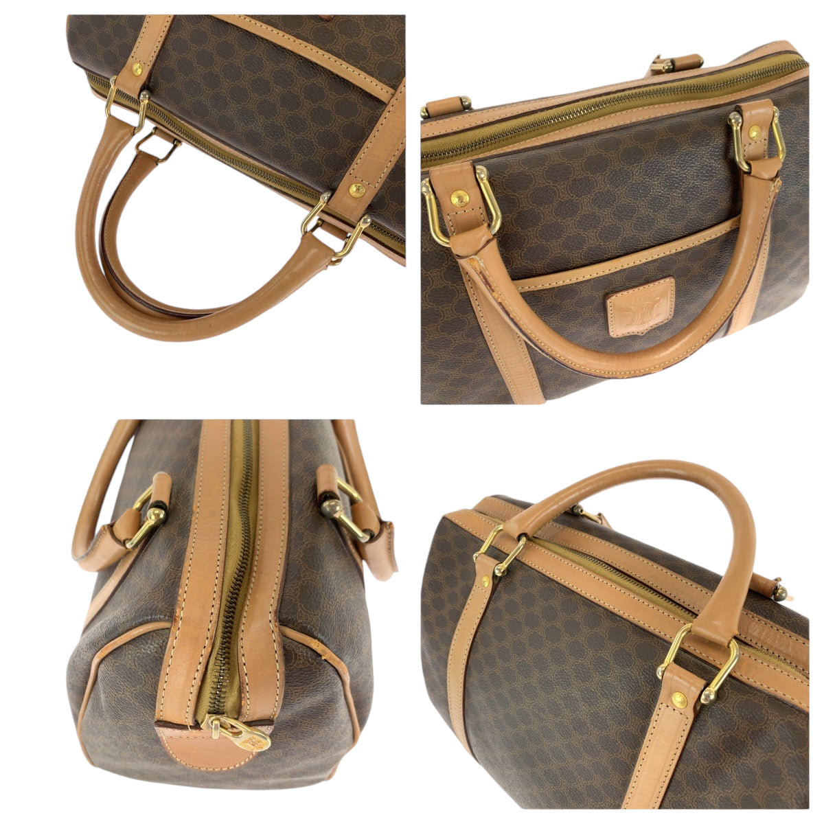 13939
CELINE セリーヌ ヴィンテージ マカダム ブラウン ゴールド金具 PVC M13 ボストンバッグ ハンドバッグ  レディース