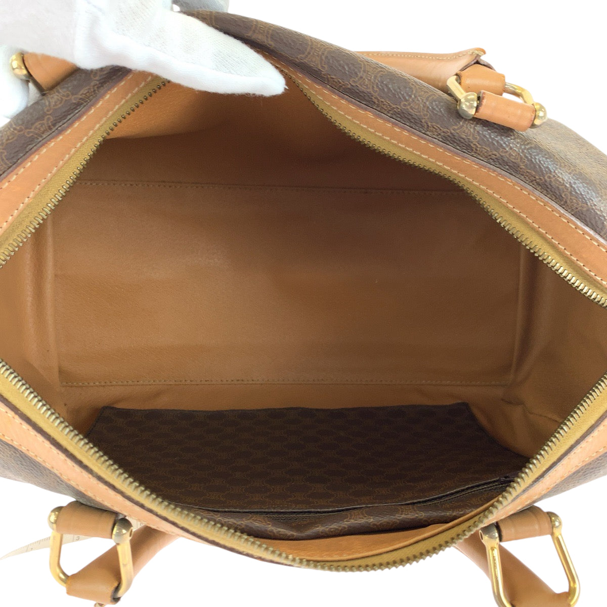 13939
CELINE セリーヌ ヴィンテージ マカダム ブラウン ゴールド金具 PVC M13 ボストンバッグ ハンドバッグ  レディース